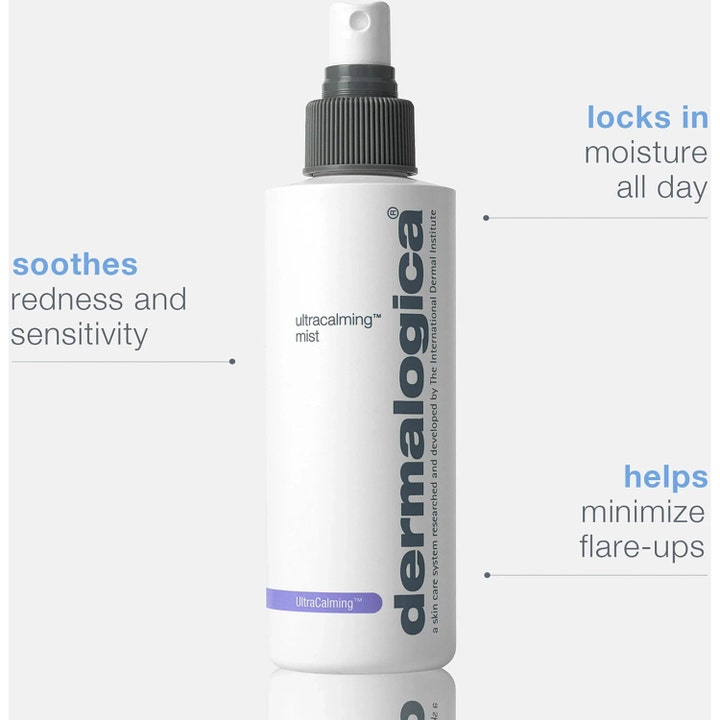 Dermalogica UltraCalming Mist 177 ml rauhoittava kasvosuihke valkoisessa pumppupullossa lievittää punoitusta.