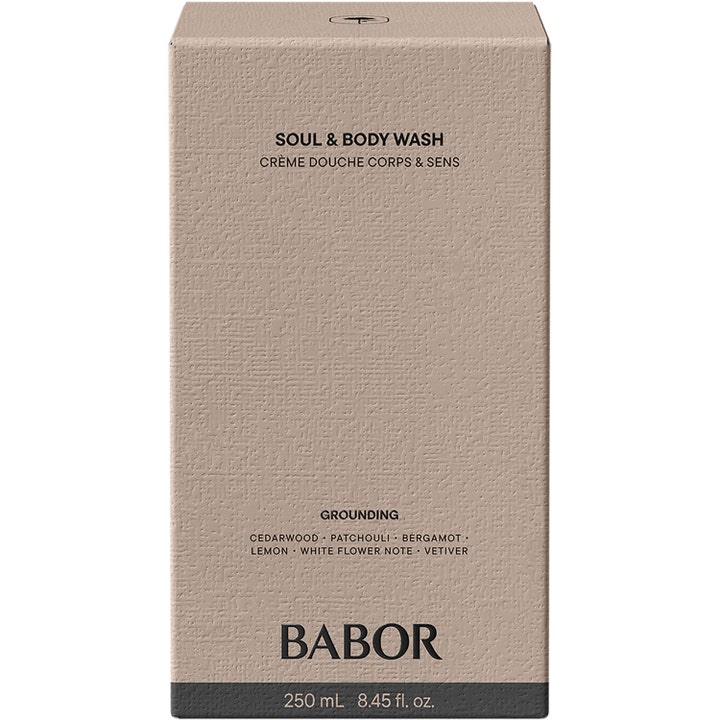 Babor Soul & Body Wash 250 ml suihkugeeli maadoittava setripuu ja patsuli beige pintakuvioitu pakkaus