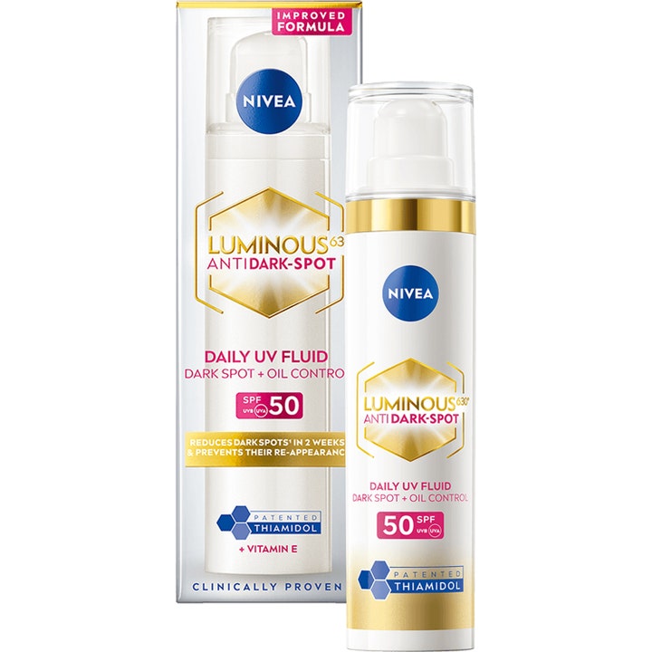 Nivea Luminous 630 Anti Dark-Spot Daily UV Fluid 40 ml pigmenttiläiskiä vähentävä voide valkoisessa kultaisessa pullossa