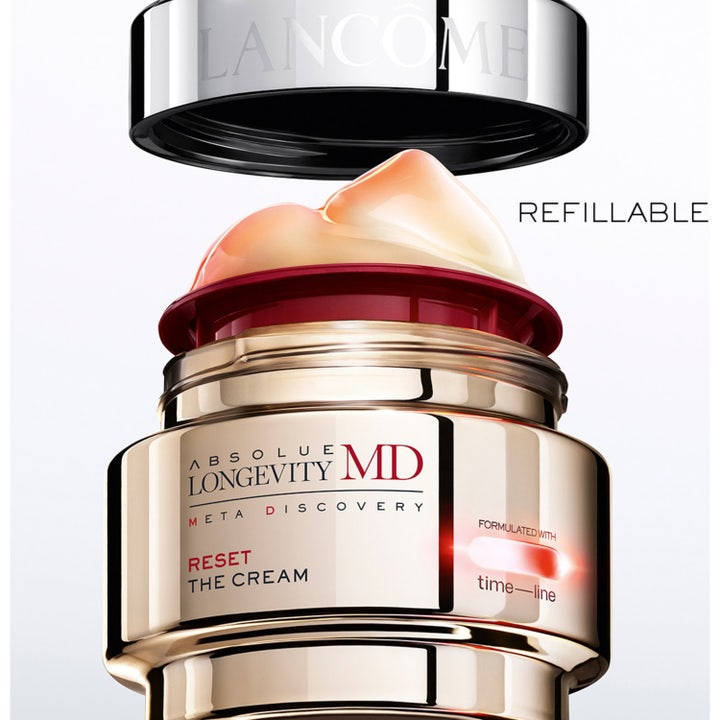 Lancôme Absolue Longevity MD Reset The Cream 50 ml uudistava päivävoide täytettävässä kultaisessa lasipurkissa.