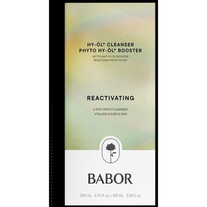 Babor Hy-Öl Cleanser ja Phyto Hy-Öl Booster 200 ml ja 100 ml elvyttävä puhdistussetti vaaleanvihreässä pakkauksessa