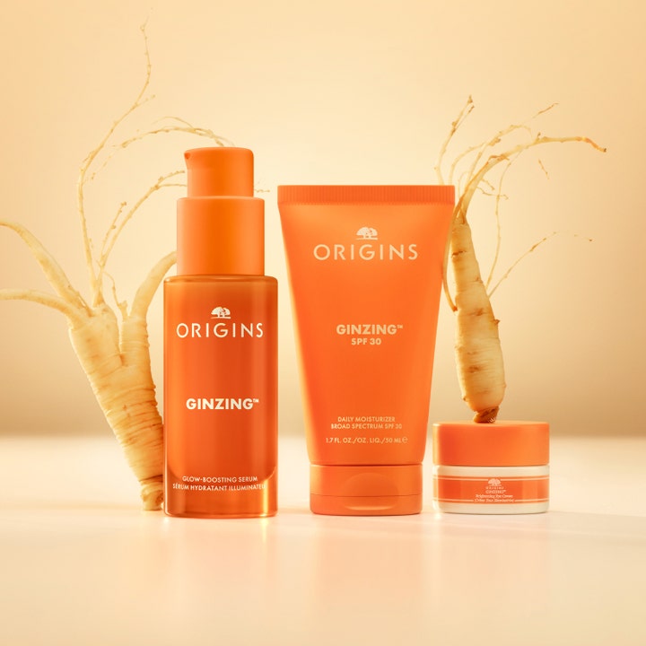 Origins GinZing Into the Glow Brightening Serum 30 ml heleyttävä seerumi oranssissa pullossa ginseng-juurten kanssa
