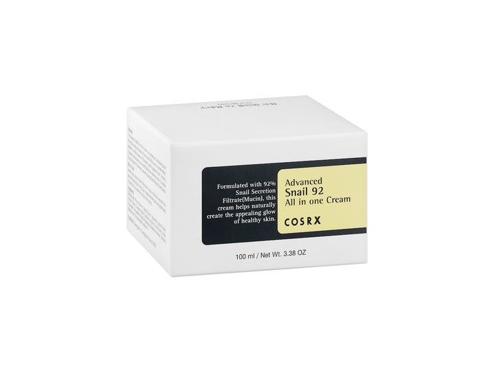 COSRX Advanced Snail 92 All in one Cream 100 ml heleyttävä etanalimaa sisältävä kasvovoide valkoisessa pahvipakkauksessa