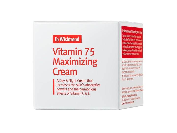 By Wishtrend Vitamin 75 Maximizing Cream 50 ml kirkastava kasvovoide valkoisessa pahvipakkauksessa punaisella tekstillä