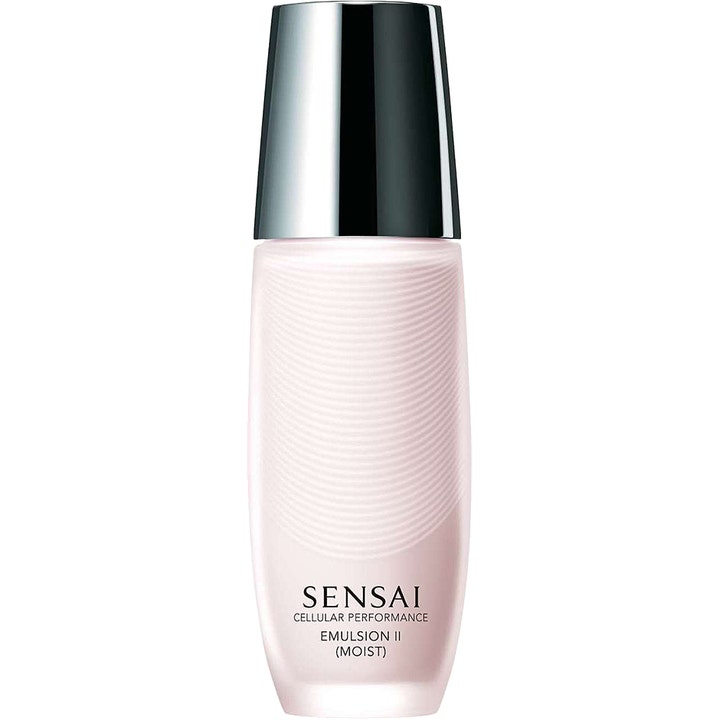 Sensai Cellular Performance Emulsion II Moist 100 ml kosteuttava emulsio vaaleanpunaisessa aaltokuvioidussa pullossa.