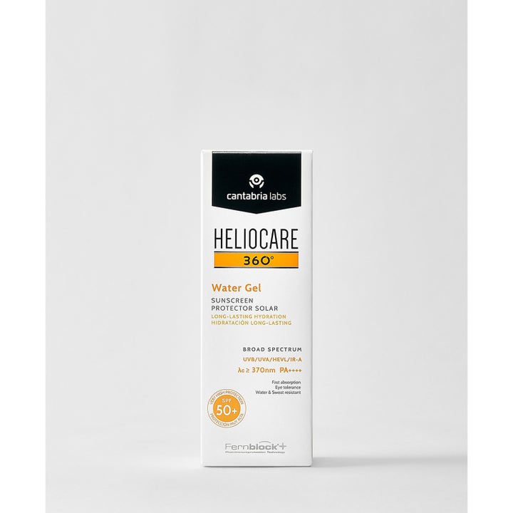 Heliocare Watergel SPF 50+ 50 ml kosteuttava aurinkosuoja kasvoille valkoisessa pahvipakkauksessa.