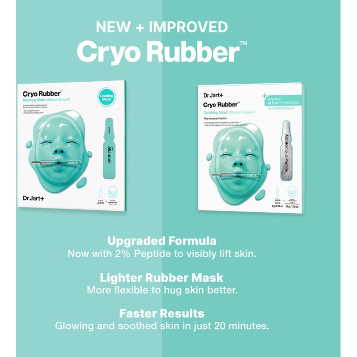 Dr.Jart+ Cryo Rubber Soothing Mask 36 g rauhoittava kasvonaamio uudella peptidikoostumuksella valkoisissa rasioissa.