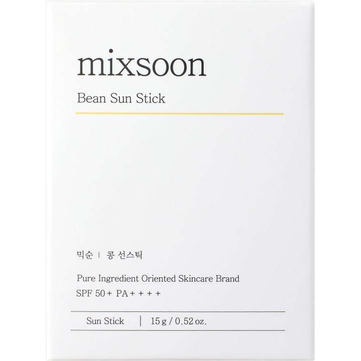 Mixsoon Bean Sun Stick 15 g aurinkosuojapuikko kasvoille valkoisessa pahvipakkauksessa SPF 50+ suojakertoimella.