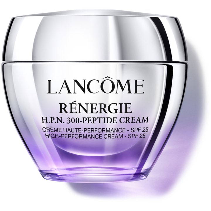 Lancôme Rénergie H.P.N. 300-Peptide Cream SPF 25 kiinteyttävä kasvovoide hopeakantisessa liilassa lasipurkissa