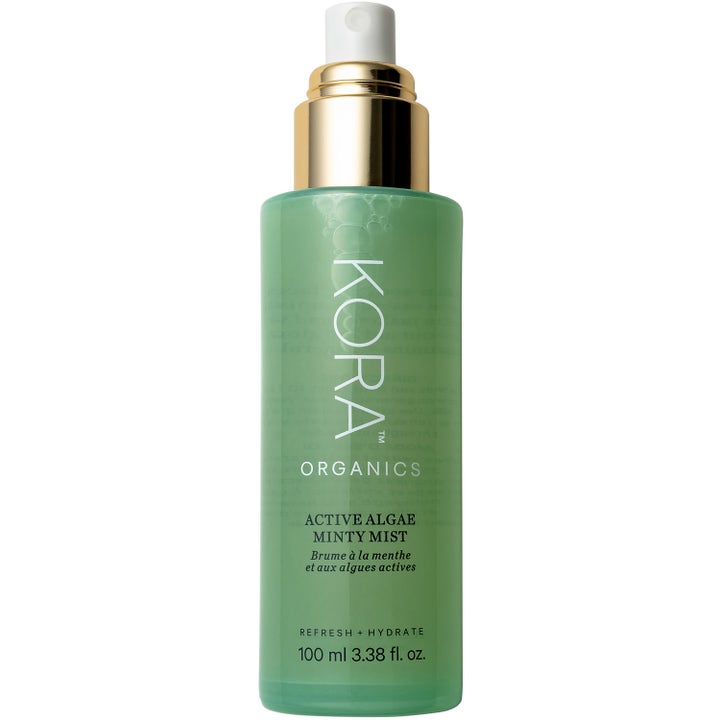 Kora Organics Active Algae Minty Mist 100 ml virkistävä kasvosuihke vihreässä pullossa kultaisella suihkepumpulla