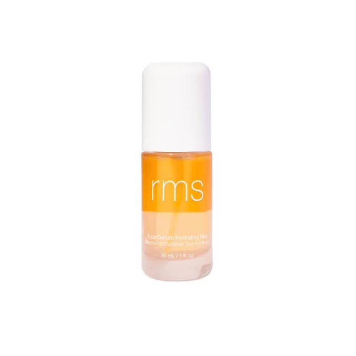RMS Beauty SuperSerum Hydrating Mist 30 ml kosteuttava kasvosuihke kaksifaasisella oranssilla nesteellä ja valkoisella korkilla