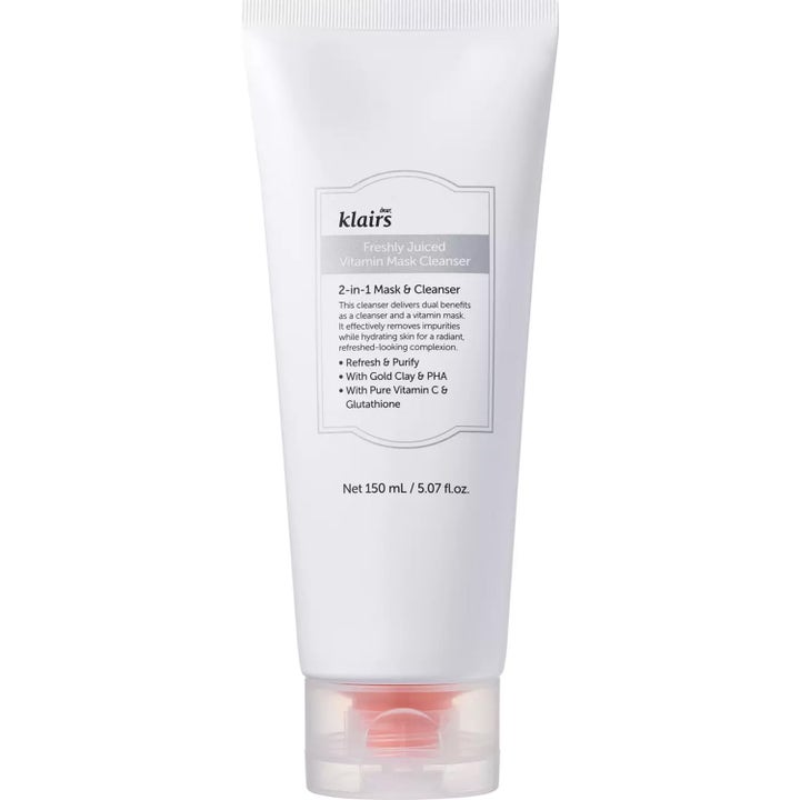 Klairs Freshly Juiced Vitamin Mask Cleanser 150 ml kirkastava puhdistustuote valkoisessa tuubissa oranssilla korkilla