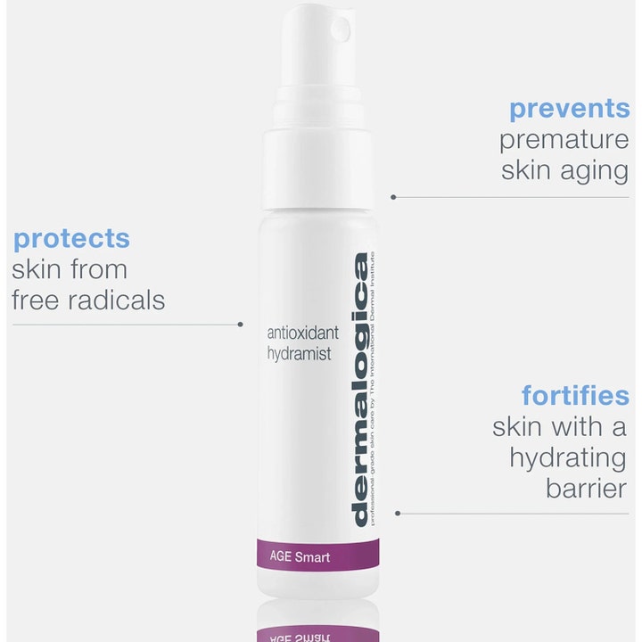 Dermalogica AGE smart Antioxidant Hydramist 30 ml kirkastava kasvovesi valkoisessa suihkepullossa.