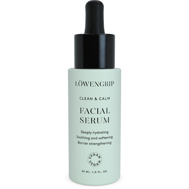 Löwengrip Clean & Calm Facial Serum 30 ml syväkosteuttava kasvoseerumi vaaleanvihreässä pullossa mustalla pipetillä