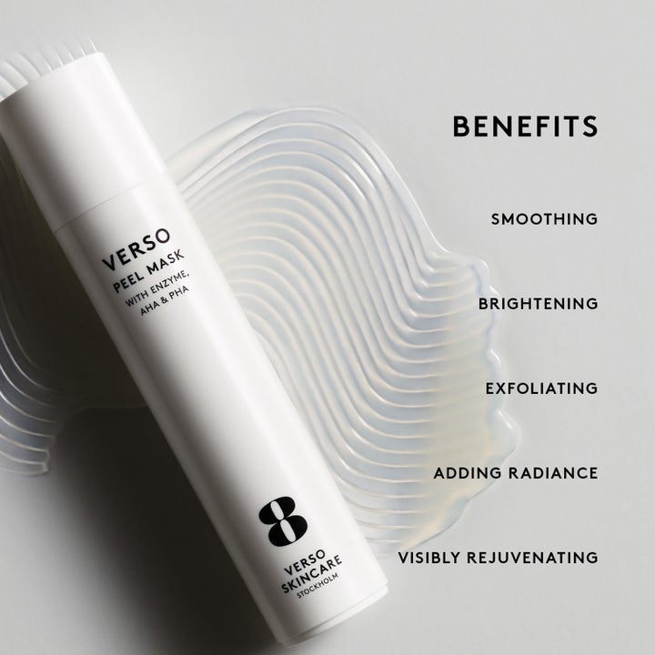 Verso N°8 Peel Mask With Enzyme, AHA & PHA 50 ml kirkastava kasvonaamio valkoinen tuubi ja tasoittava geeli