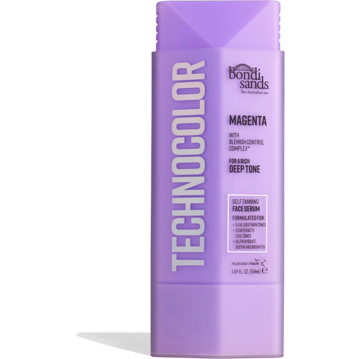 Bondi Sands Technocolor Magenta 50 ml syvyyttä antava itseruskettava kasvoseerumi lila neliskanttinen pullo
