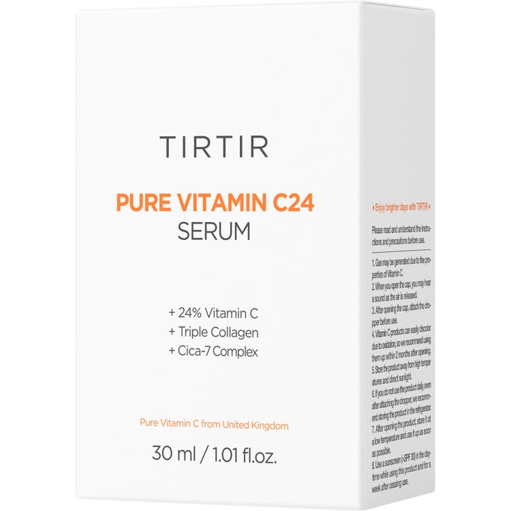 TIRTIR Pure Vitamin C24 Serum 30 ml kirkastava kasvoseerumi valkoisessa pahvipakkauksessa jossa on 24 % C-vitamiinia
