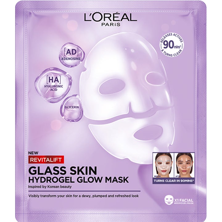 L'Oréal Paris Revitalift Glass Skin Hydrogel Glow Mask kasvonaamio antaa iholle hehkua ja kosteutta.