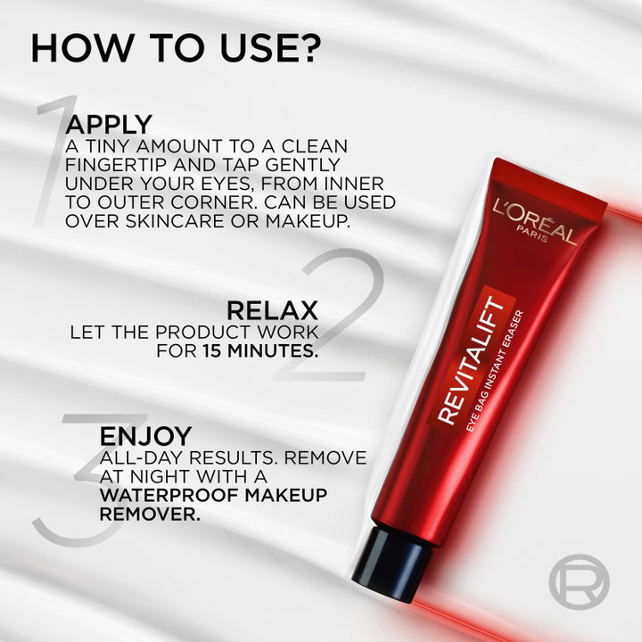L’Oréal Paris Revitalift Laser Eye Bag Eraser 15 ml silmänympärysvoide ja käyttöohjeet vaiheittain.