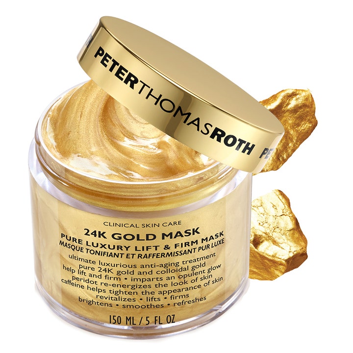 Peter Thomas Roth 24k Gold Mask 150 ml kiinteyttävä kasvonaamio kultaisella koostumuksella ja kivillä.