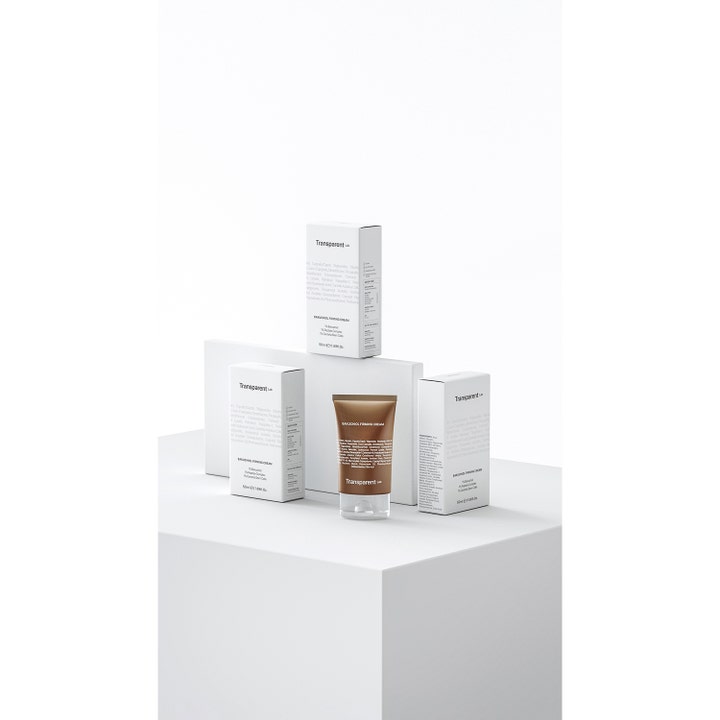 Niche Beauty Lab Transparent Lab Bakuchiol Firming Cream 50 ml kiinteyttävä kasvovoide ruskeassa tuubissa ja koteloissa.