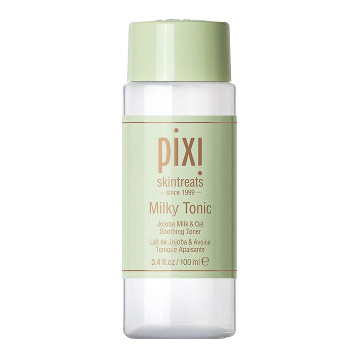 Pixi Milky Tonic 100 ml rauhoittava kasvovesi kirkkaassa muovipullossa jossa on vaaleanvihreä korkki ja etiketti