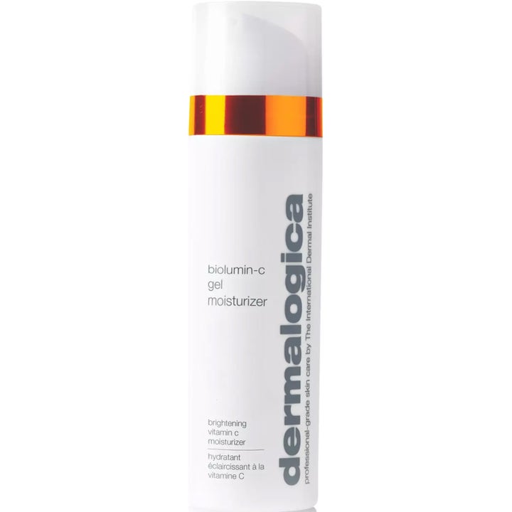 Dermalogica BioLumin-C Gel Moisturizer 50 ml kirkastava C-vitamiinivoide valkoisessa pumppupullossa oranssilla raidalla.