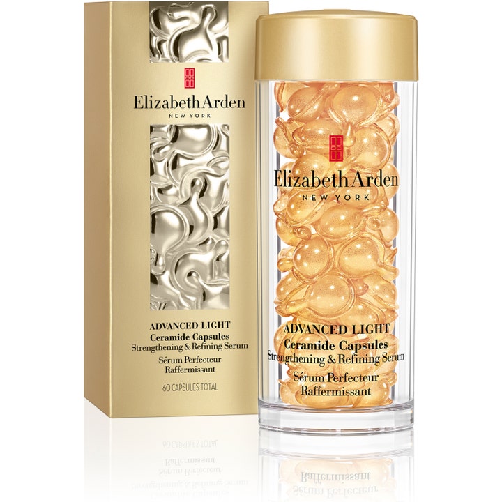 Elizabeth Arden Ceramide Capsules Restoring Light Serum 60 kpl vahvistava seerumi kultaisissa kapseleissa.