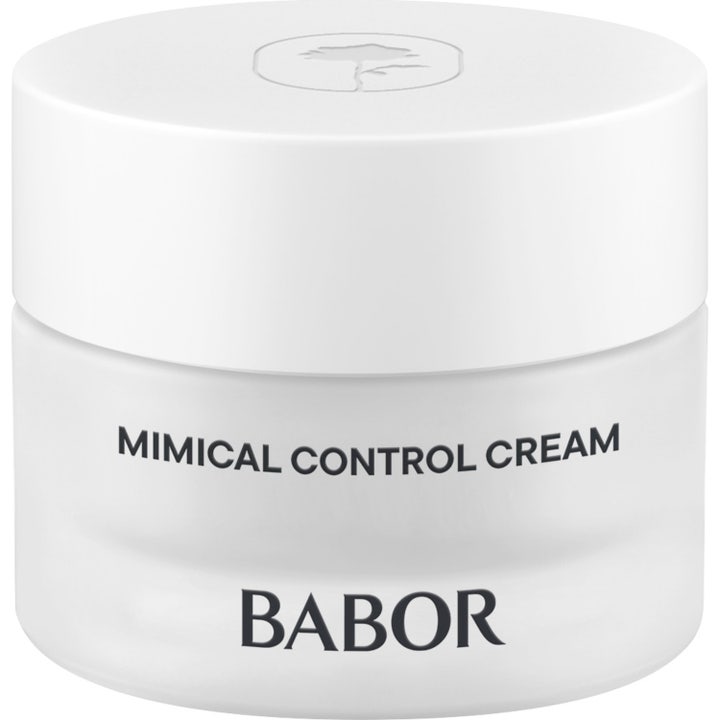 Babor Mimical Control Cream ilmejuonteita silottava kasvovoide huurretussa lasipurkissa jossa on valkoinen kansi.