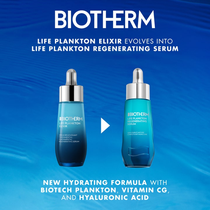 Biotherm Life Plankton Regenerating Serum 30 ml uudistava anti-age-seerumi vertailussa vanhan ja uuden pullon välillä.