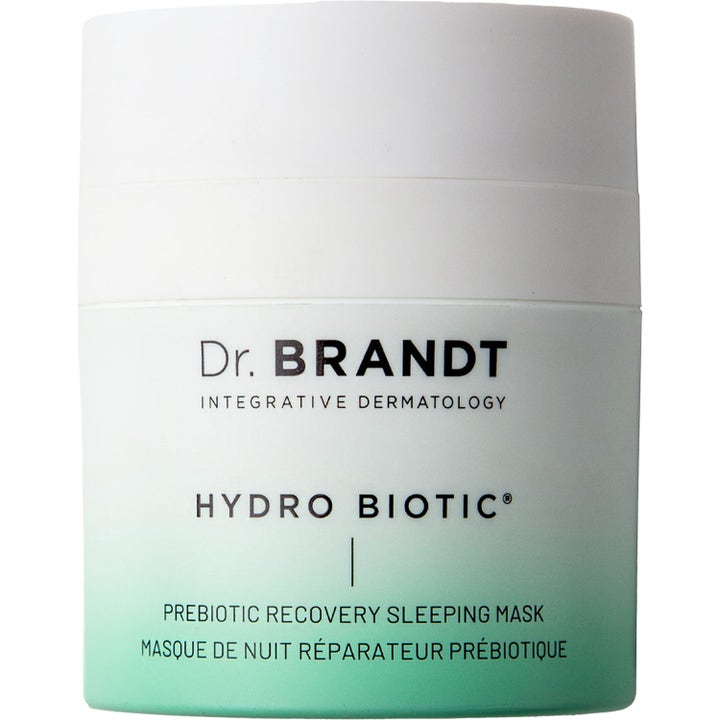 Dr. Brandt Hydro Biotic Prebiotic Recovery Sleeping Mask 50 g elvyttävä yönaamio valkoisessa ja vihreässä purkissa