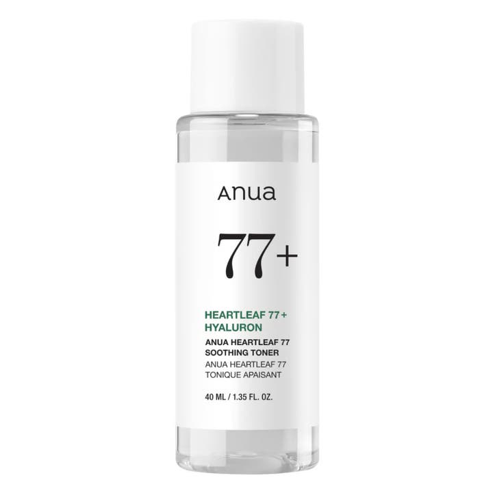 Anua Heartleaf 77% Soothing Toner 40 ml rauhoittava kasvovesi kirkkaassa muovipullossa valkoisella korkilla