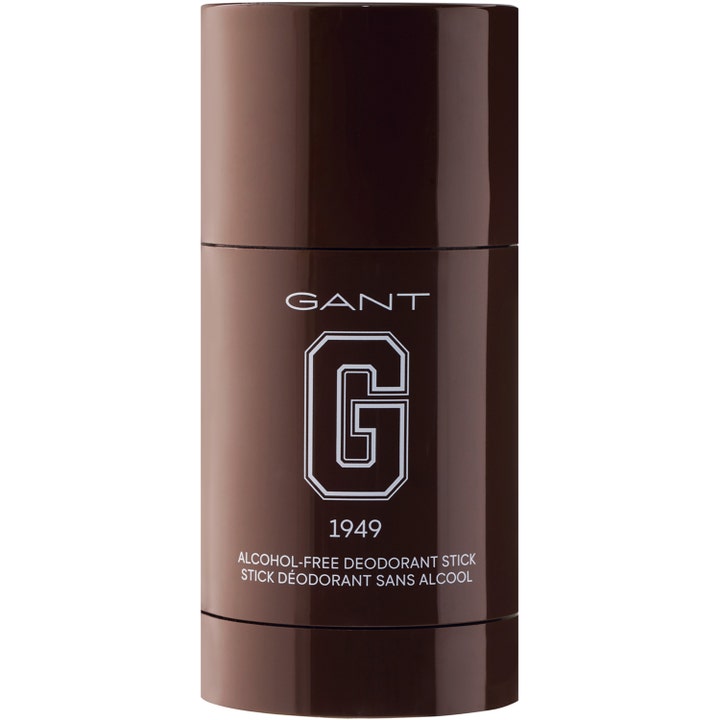 Gant 1949 alkoholiton deodoranttipuikko ehkäisee hajuja kiiltävässä tummanruskeassa hylsyssä valkoisella logolla.