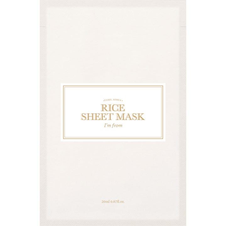 I'm from Rice Sheet Mask 20 ml kirkastava kangasnaamio valkoisessa pakkauksessa kultaisella tekstillä.