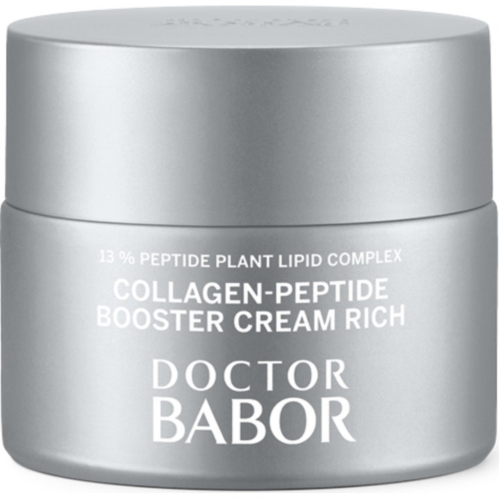 Doctor Babor Collagen-Peptide Booster Cream Rich 50 ml kiinteyttävä kasvovoide hopeisessa mattapintaisessa purkissa