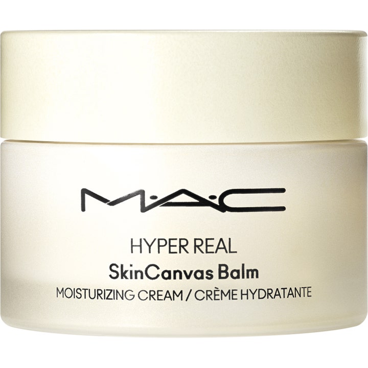 MAC Hyper Real SkinCanvas Balm kosteuttava kasvovoide helmiäishohtoisessa lasipurkissa vaalealla korkilla