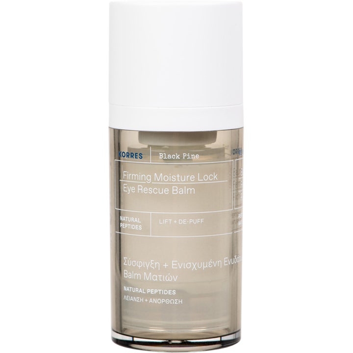 Korres Black Pine Firming Moisture Lock Eye Rescue Balm 15ml kiinteyttävä silmänympärysvoide harmaassa läpikuultavassa pullossa