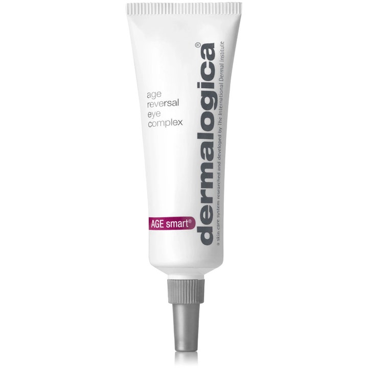 Dermalogica Age Reversal Eye Complex 15 ml silmänympärysvoide silottaa juonteita valkoisessa tuubissa harmaalla korkilla