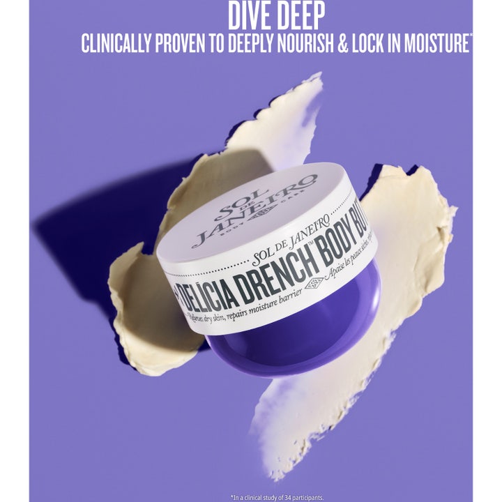 Sol de Janeiro Delicia Drench Body Butter 240 ml korjaava vartalovoi purppurassa purkissa täyteläisellä koostumuksella.