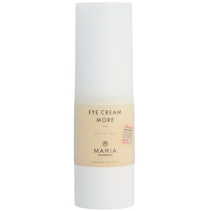 Maria Åkerberg Eye Cream More 15 ml kiinteyttävä silmänympärysvoide valkoisessa pumppupullossa beigellä etiketillä
