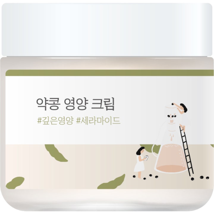 Round Lab Soybean Nourishing Cream 80ml ravitseva kasvovoide valkoisessa purkissa, jossa on kuvioitu etiketti.