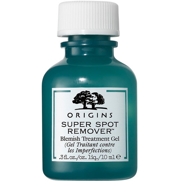 Origins Super Spot Remover 10 ml epäpuhtauksia hoitava geeli tummanvihreässä pullossa valkoisella korkilla