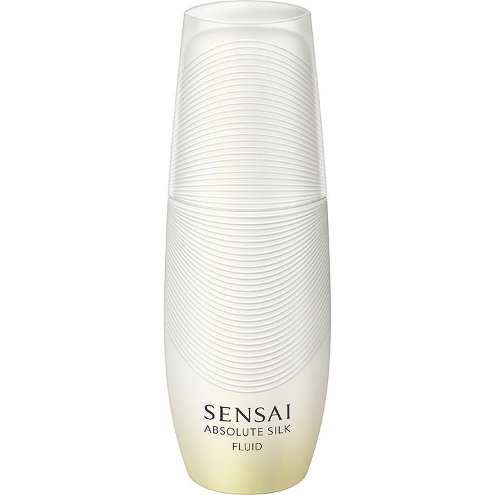 Sensai Absolute Silk Fluid 80 ml kosteuttava emulsio uurretussa helmiäisvalkoisessa pullossa.