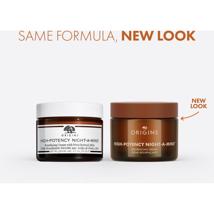 Origins High-Potency Night-A-Mins 50 ml uudistava yövoide ruskeassa lasipurkissa uusi ja vanha ulkoasu