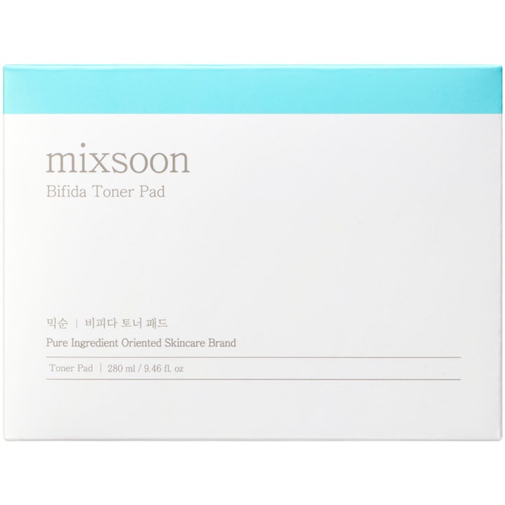Mixsoon Bifida Toner Pad 120 kpl vahvistavat kasvovesi-laput valkoisessa pakkauksessa jossa on sininen yläreuna