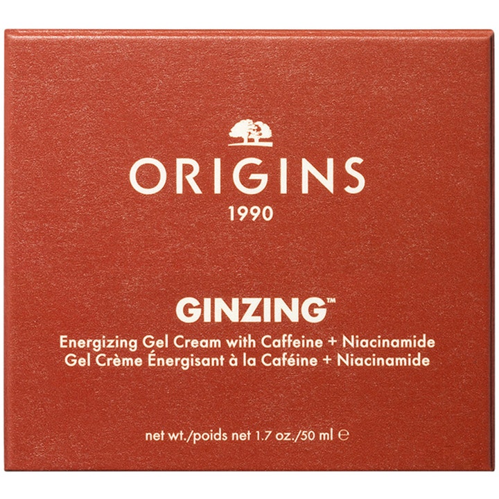 Origins Ginzing Energizing Gel Face Cream 50 ml kirkastava päivävoide oranssissa pahvipakkauksessa.