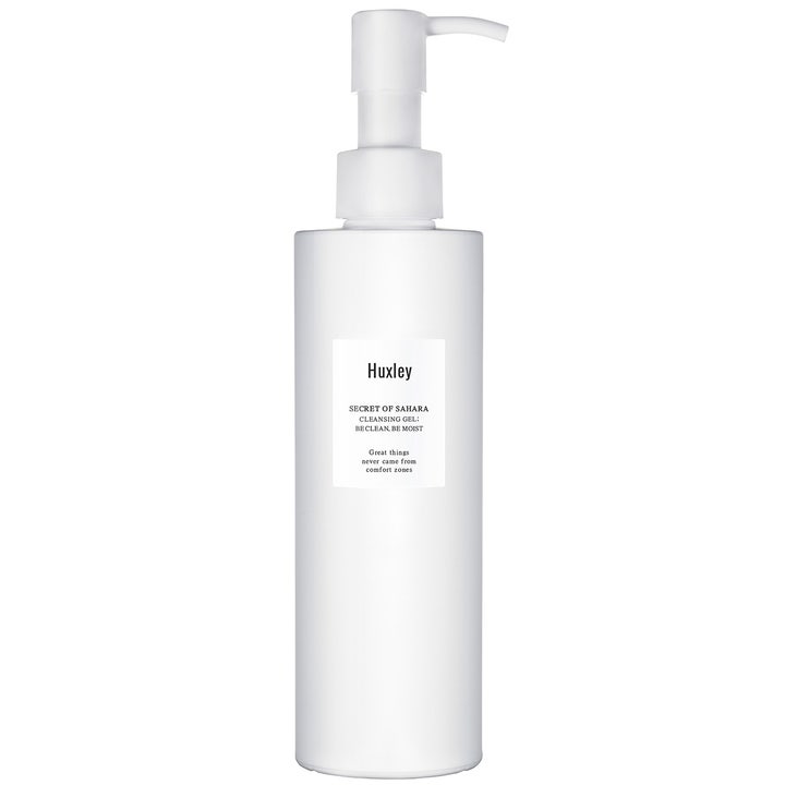 Huxley Secret of Sahara Cleansing Gel 200 ml kosteuttava puhdistusgeeli valkoisessa minimalistisessa pumppupullossa