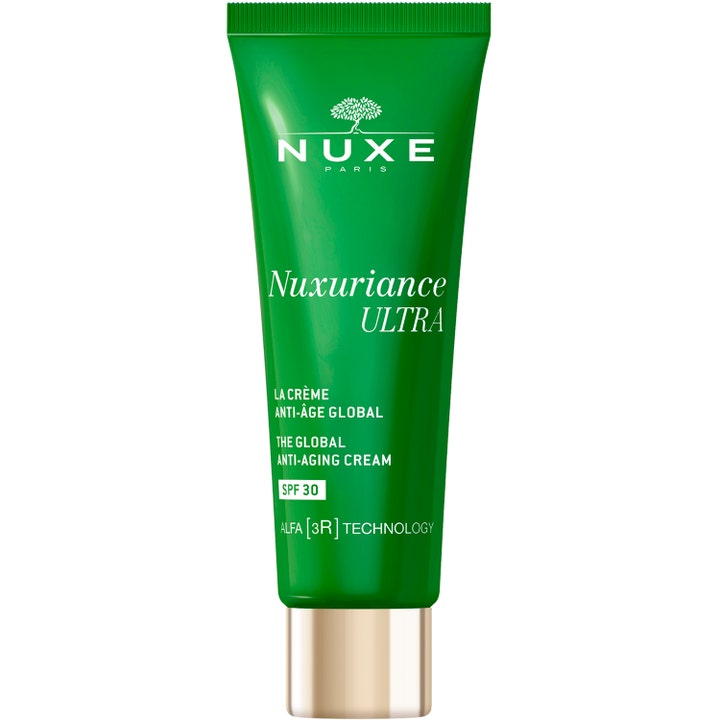 Nuxe Nuxuriance Ultra 50 ml anti-age-päivävoide SPF 30 uudistaa ihoa vihreässä tuubissa kultaisella korkilla