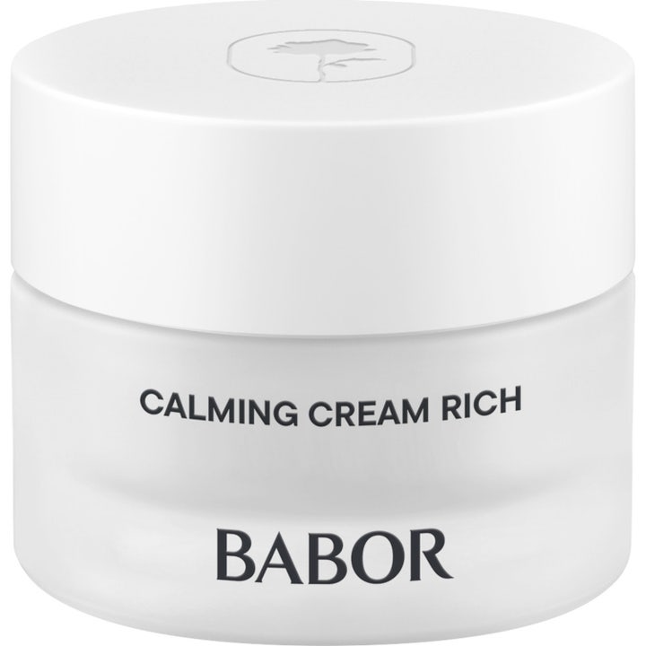 Babor Skinovage Calming Cream Rich 50 ml rauhoittava kasvovoide valkoisessa huurteisessa lasipurkissa.