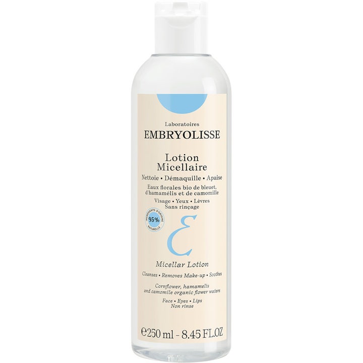Embryolisse Micellar Lotion 250 ml puhdistusvesi kirkkaassa muovipullossa valkoisella korkilla.